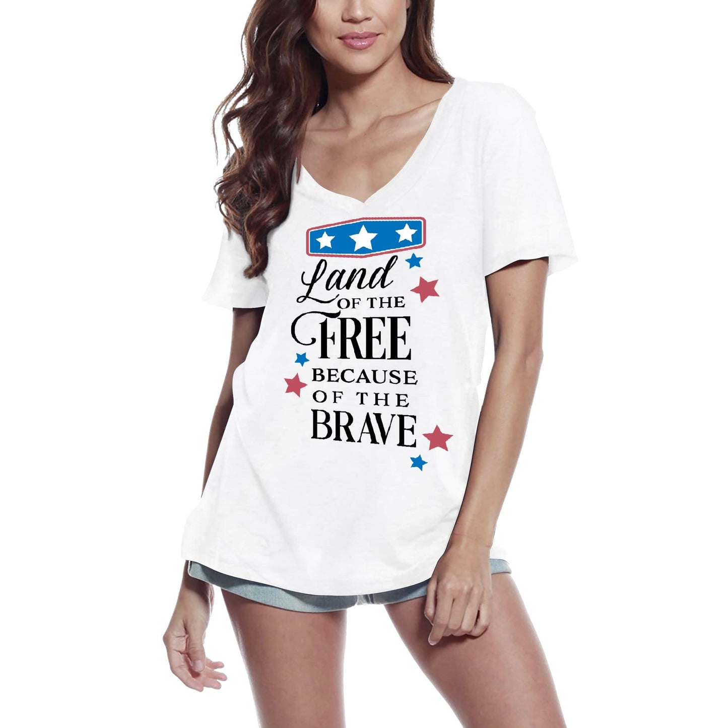 ULTRABASIC Women's T-Shirt Land Of the Free Because Of the Brave - Short Sleeve Tee Shirt Tops