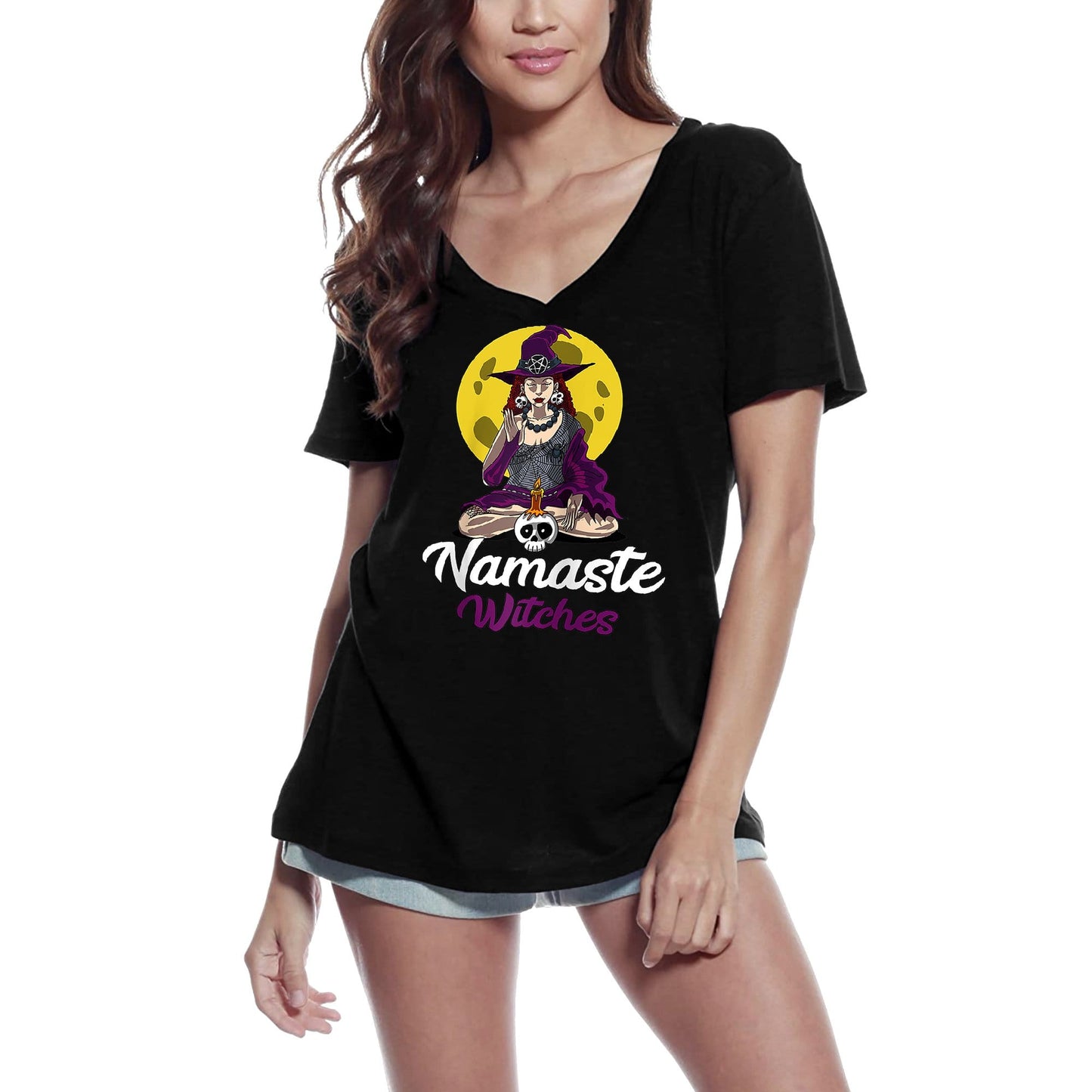 ULTRABASIC Women's V-Neck Namaste Witches - Yoga Peace Tee Shirt