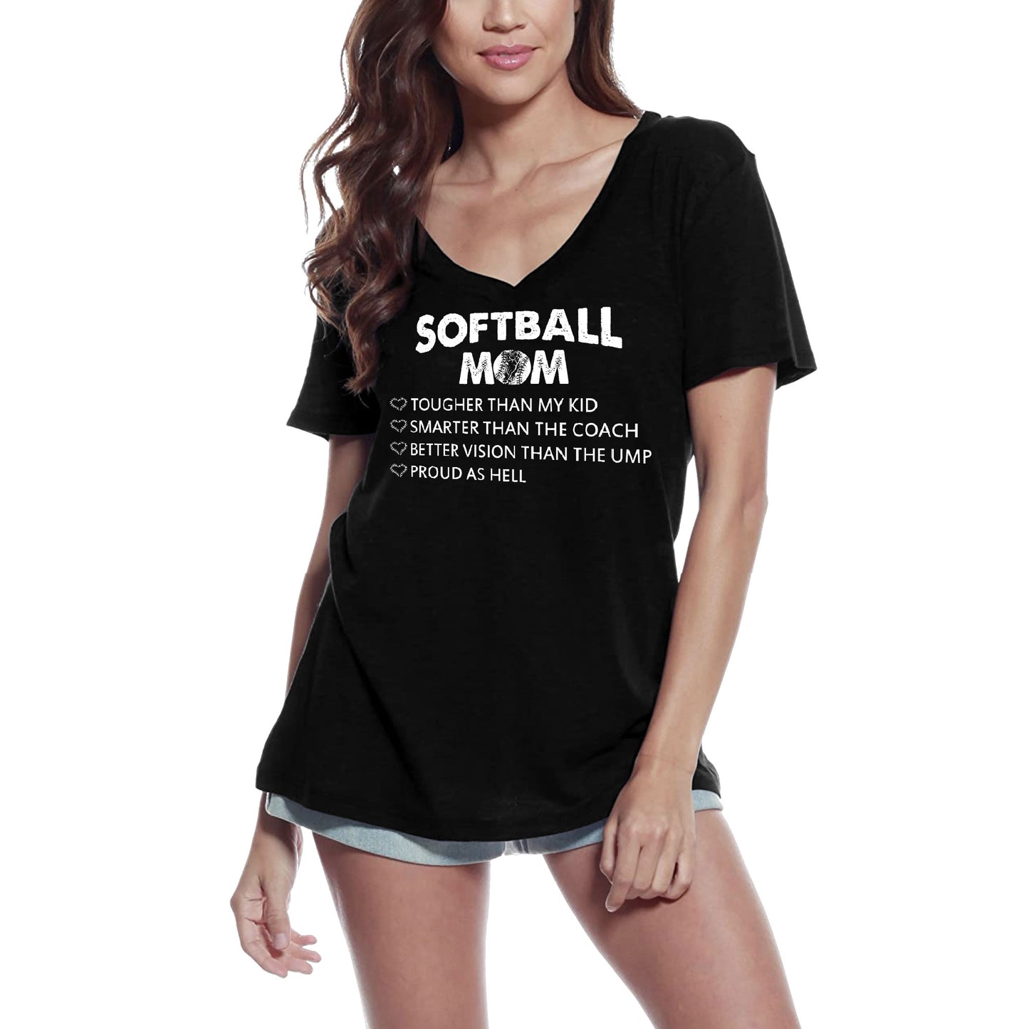 ULTRABASIC Women's V-Neck T-Shirt Softball Mom Proud As Hell - Funny Mom's Quote