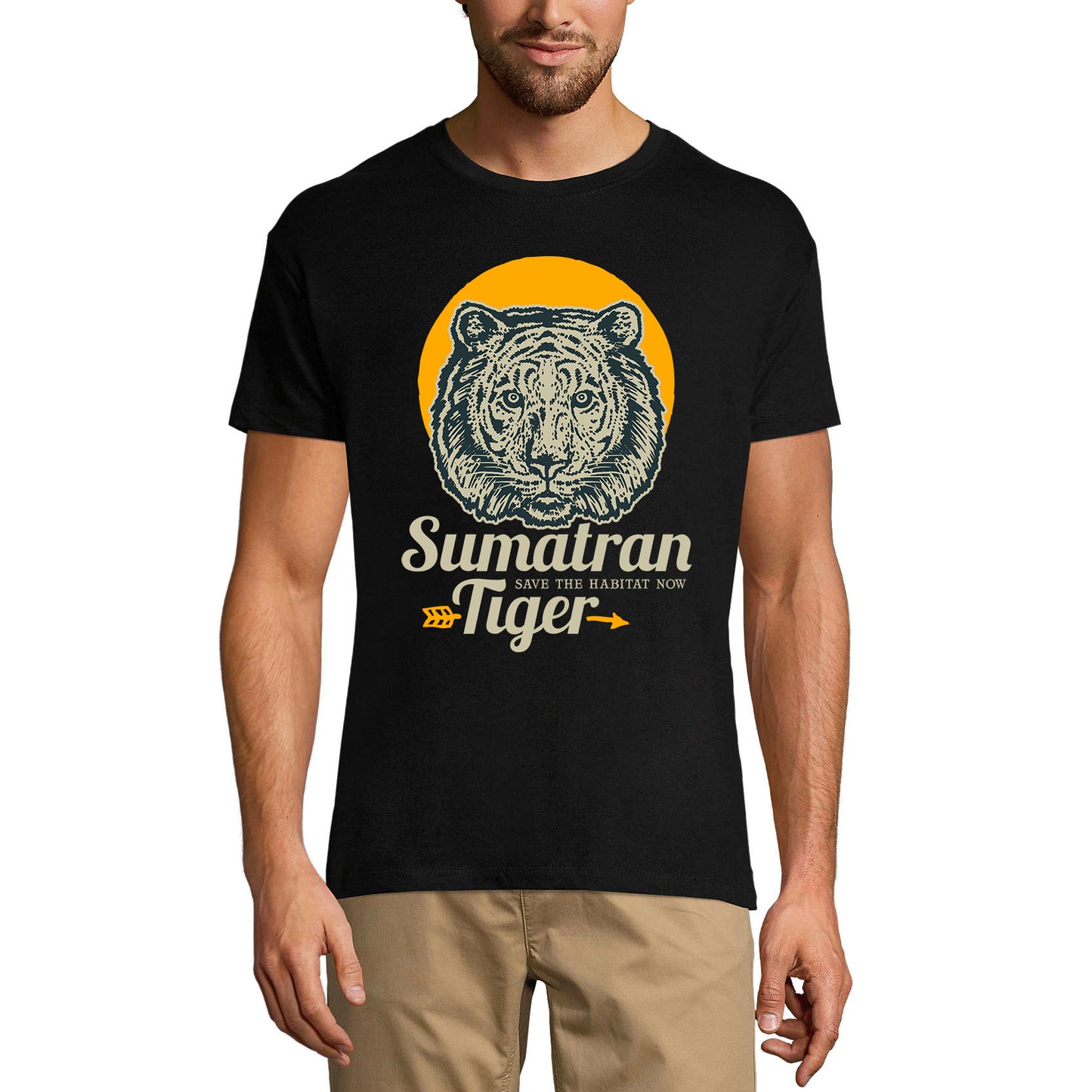 ULTRABASIC Graphic Men's T-Shirt Sumatran Tiger - Tiger Head - Sunset