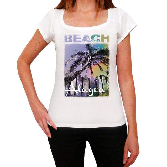Alagoa Beach Name Palm White Womens Short Sleeve Round Neck T-Shirt 00287 - White / Xs - Casual
