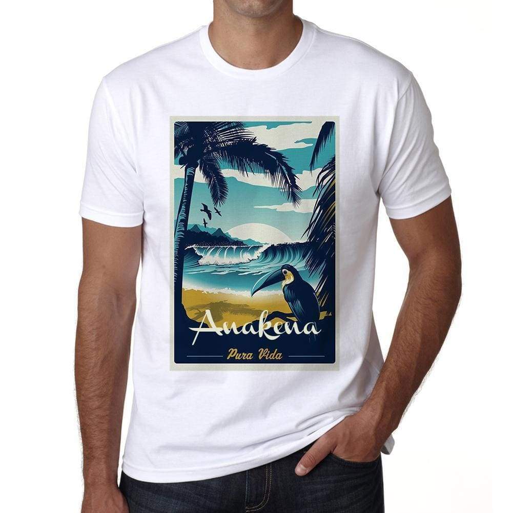 Anakena Pura Vida Beach Name White Mens Short Sleeve Round Neck T-Shirt 00292 - White / S - Casual