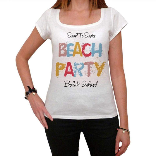 Balaki Island Beach Party White Womens Short Sleeve Round Neck T-Shirt 00276 - White / Xs - Casual