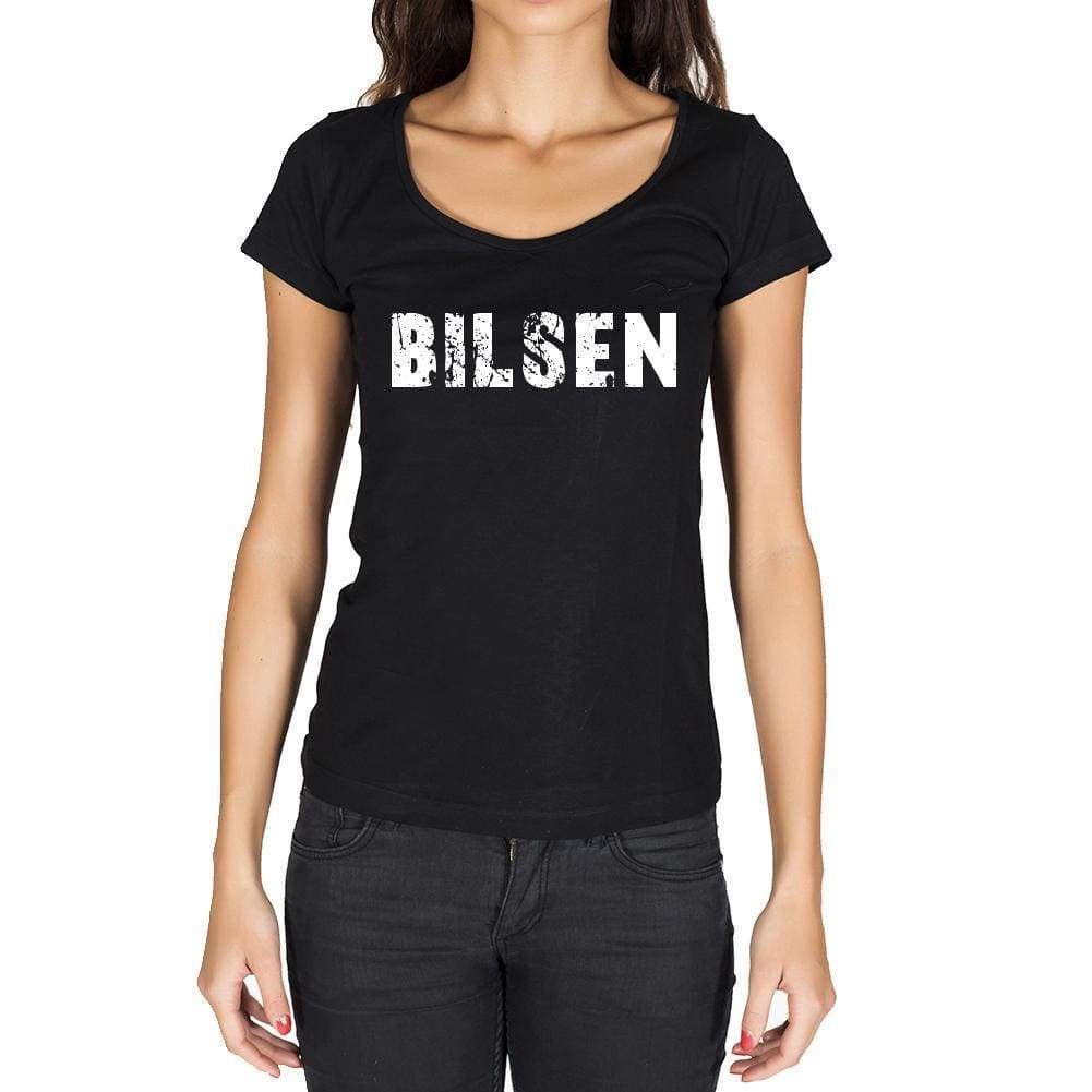 Bilsen German Cities Black Womens Short Sleeve Round Neck T-Shirt 00002 - Casual