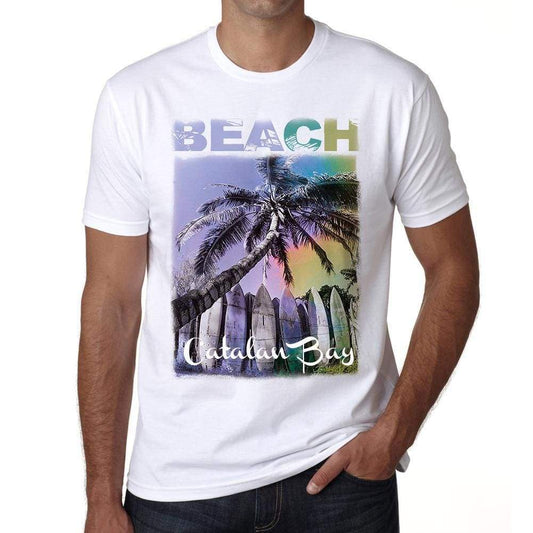 Catalan Bay Beach Palm White Mens Short Sleeve Round Neck T-Shirt - White / S - Casual