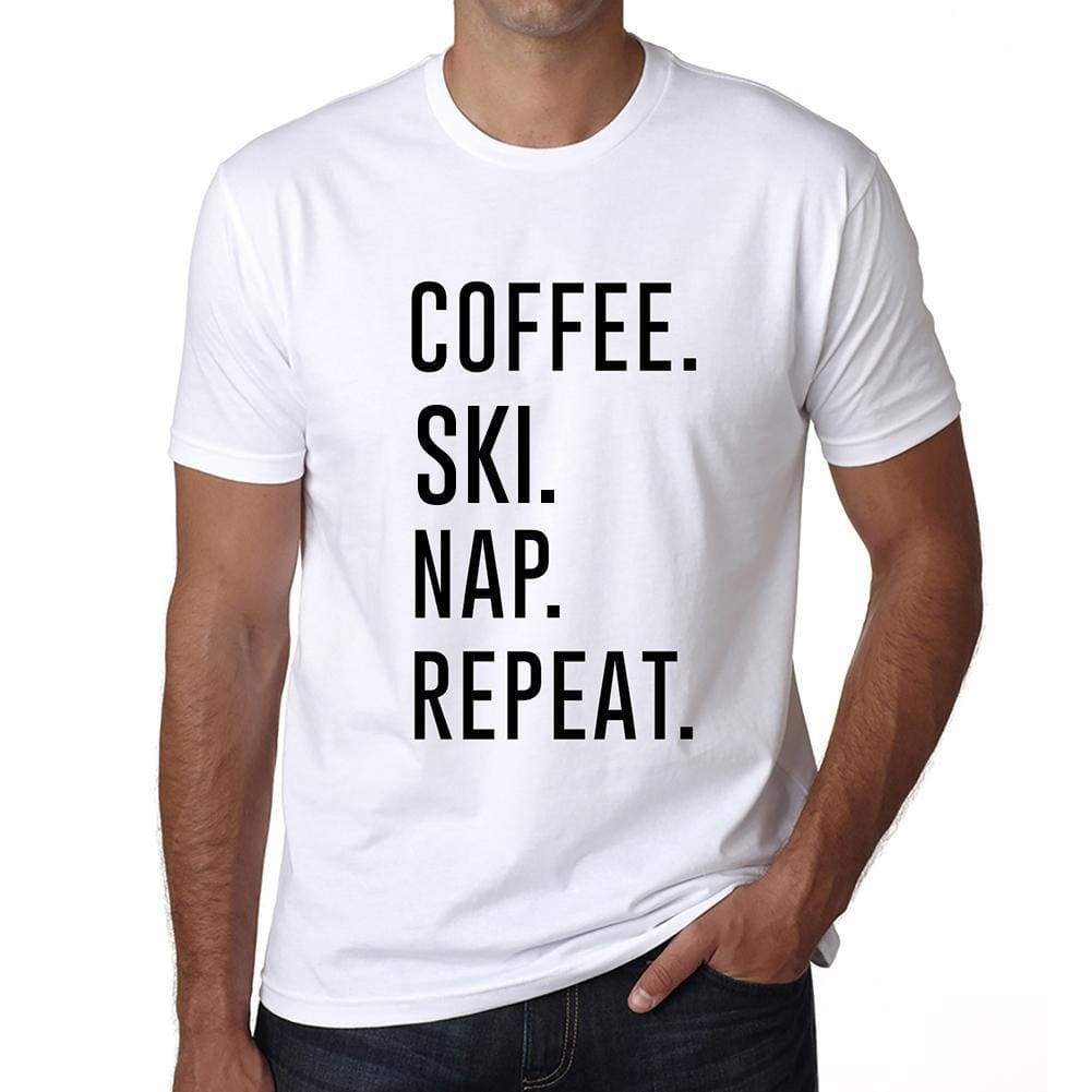 Coffee Ski Nap Repeat Mens Short Sleeve Round Neck T-Shirt 00058 - White / S - Casual