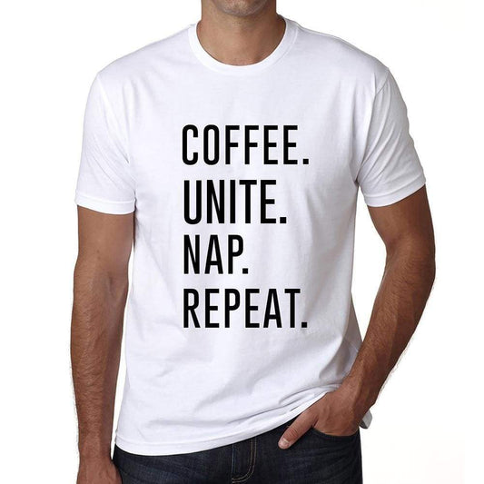 Coffee Unite Nap Repeat Mens Short Sleeve Round Neck T-Shirt 00058 - White / S - Casual