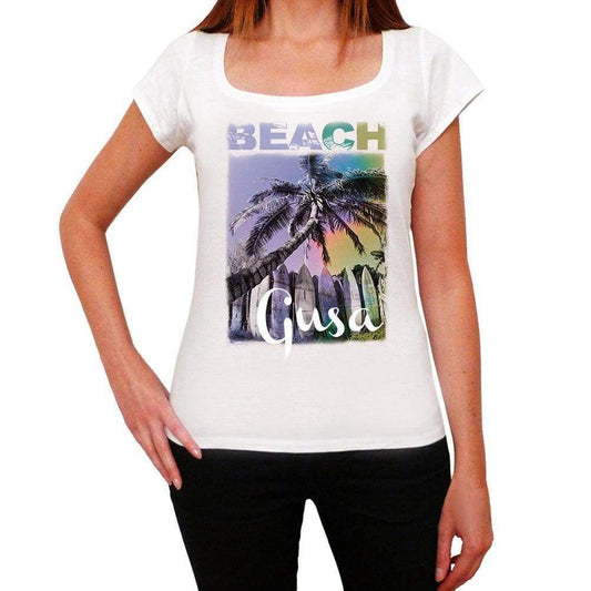 Gusa Beach Name Palm White Womens Short Sleeve Round Neck T-Shirt 00287 - White / Xs - Casual