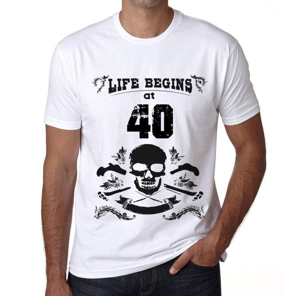 Life Begins At 40 Mens T-Shirt White Birthday Gift 00448 - White / Xs - Casual