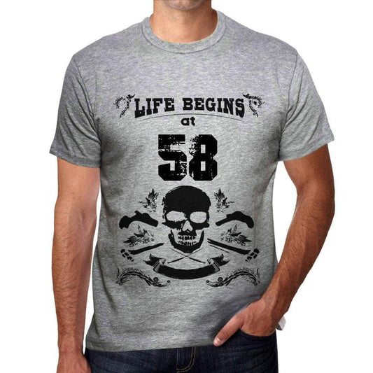 Life Begins At 58 Mens T-Shirt Grey Birthday Gift 00450 - Grey / S - Casual