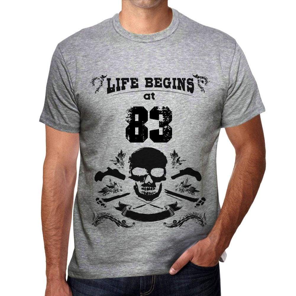 Life Begins At 83 Mens T-Shirt Grey Birthday Gift 00450 - Grey / S - Casual