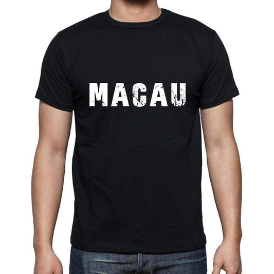 Macau Mens Short Sleeve Round Neck T-Shirt 5 Letters Black Word 00006 - Casual