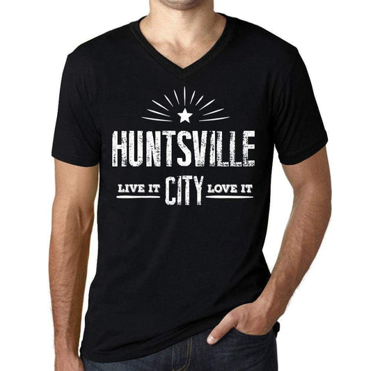 Mens Vintage Tee Shirt Graphic V-Neck T Shirt Live It Love It Huntsville Deep Black - Black / S / Cotton - T-Shirt