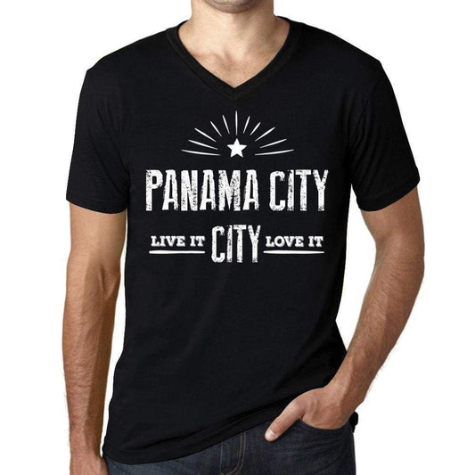 Mens Vintage Tee Shirt Graphic V-Neck T Shirt Live It Love It Panama City Deep Black - Black / S / Cotton - T-Shirt