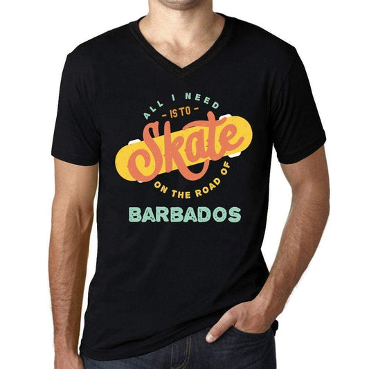 Mens Vintage Tee Shirt Graphic V-Neck T Shirt On The Road Of Barbados Black - Black / S / Cotton - T-Shirt