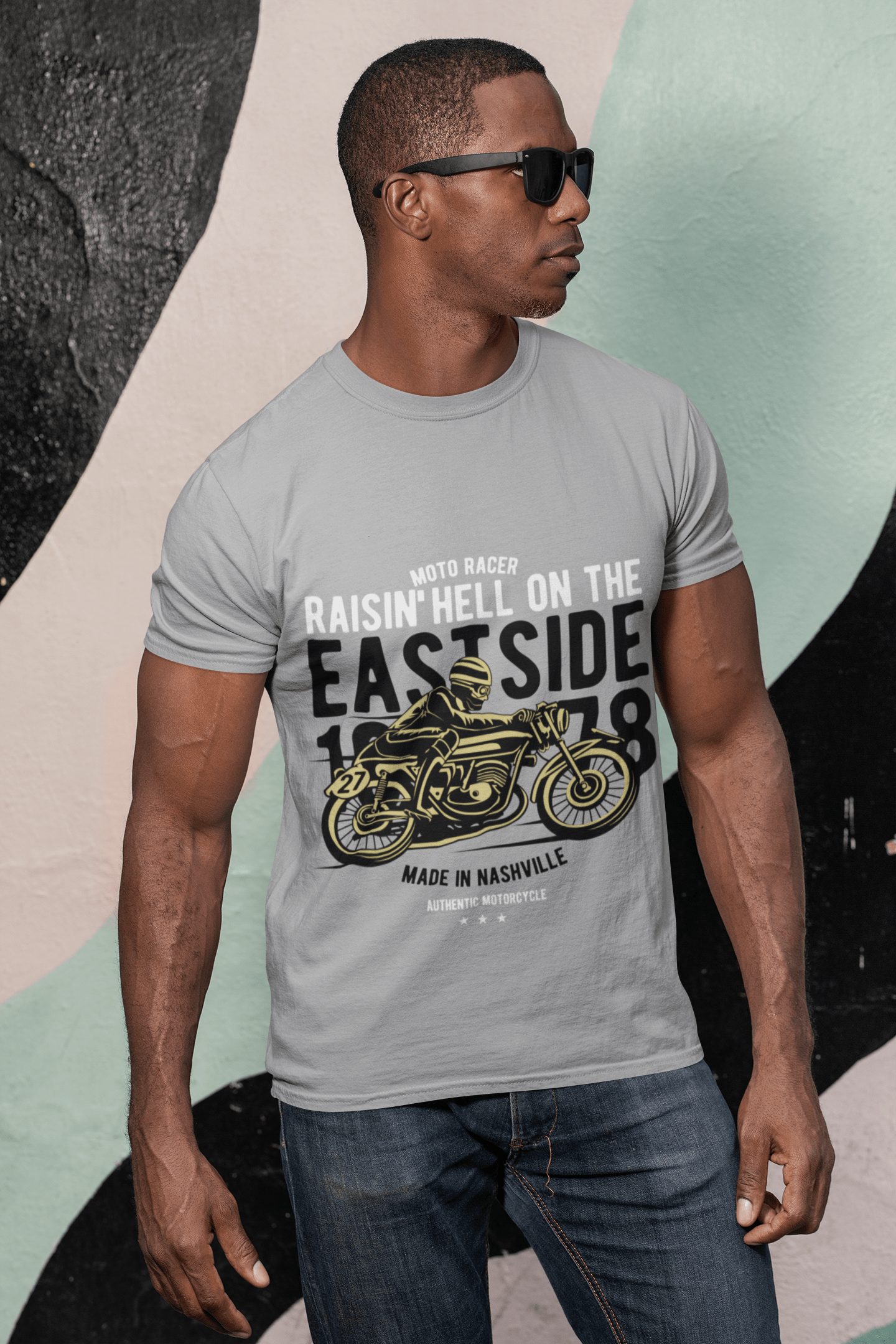 ULTRABASIC Men's T-Shirt Moto Racer Raisin' Hell on the East Side 1978 Tee Shirt