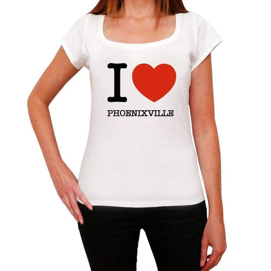 Phoenixville I Love Citys White Womens Short Sleeve Round Neck T-Shirt 00012 - White / Xs - Casual