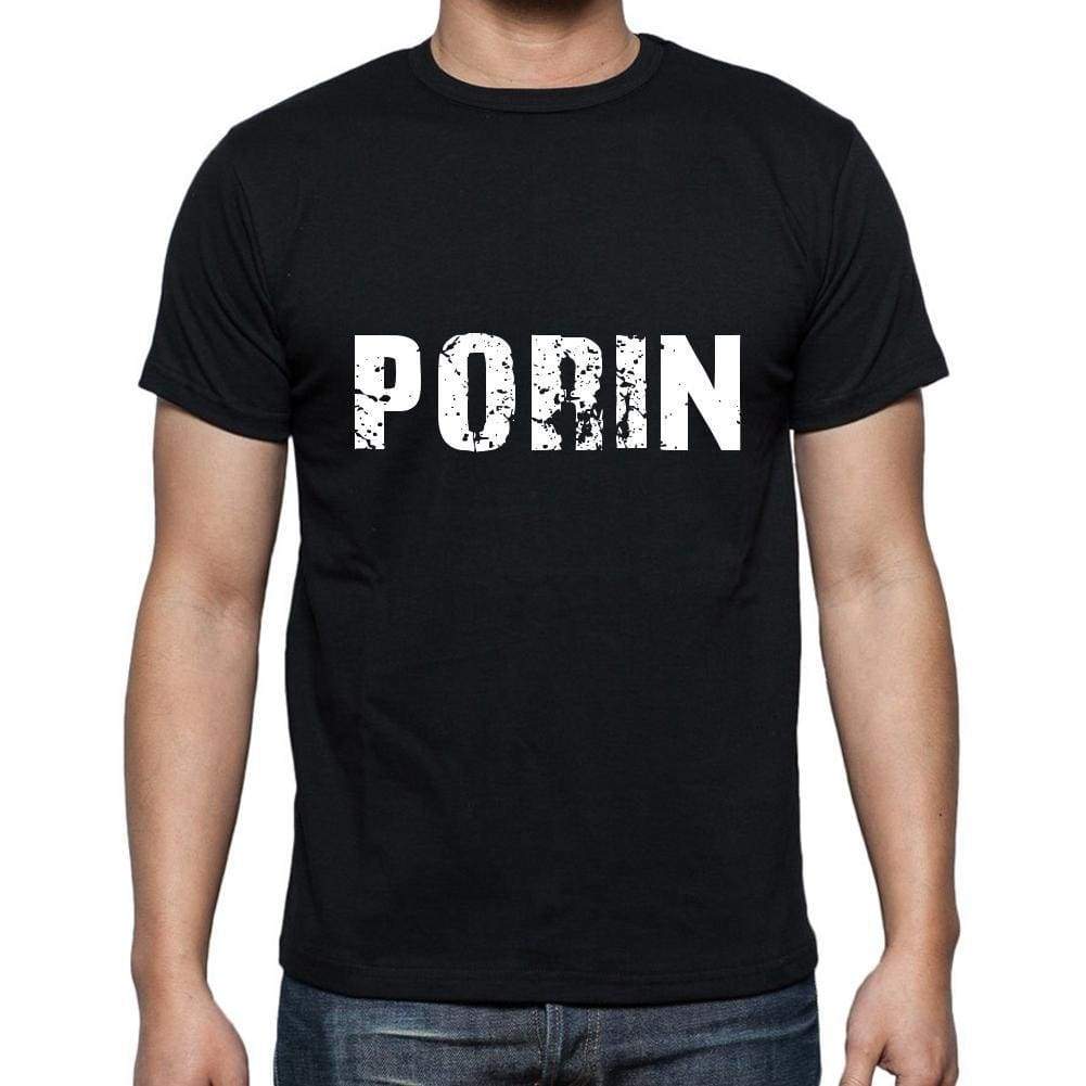 Porin Mens Short Sleeve Round Neck T-Shirt 5 Letters Black Word 00006 - Casual