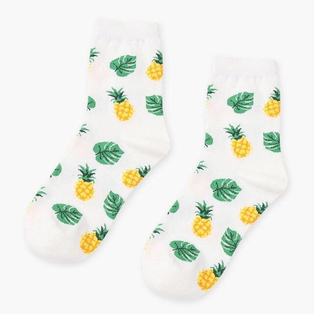 Summer Korean Happy Fruits Socks Lemon Avocado Pineapple Cherry Blueberry Orange Gardenias Banana Leaves Printed Unisex sox