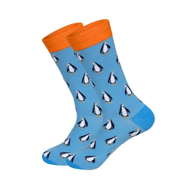 Downstairs Brand Desgin Happy Socks for Men's Gifts 28 Colors Birds Flamingos Penguins Streetwear Dress Up Long Casual Calcetines