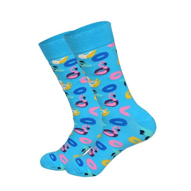 Downstairs Brand Desgin Happy Socks for Men's Gifts 28 Colors Birds Flamingos Penguins Streetwear Dress Up Long Casual Calcetines