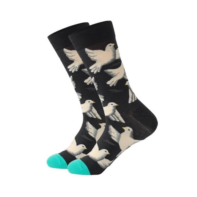 Downstairs Brand Desgin Happy Socks for Men's Gifts 28 Colors Birds Flamingos Penguins Streetwear Dress Up Long Casual Calcetines