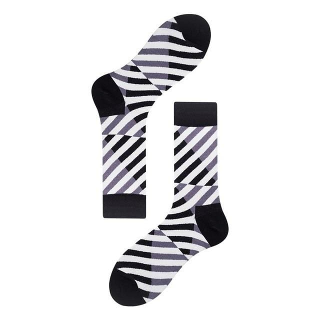 Harajuku Style Men Socks Black White Plaid Dot Cat Pattern Happy Socks New 2020 Hip Hop Combed Cotton Calcetines