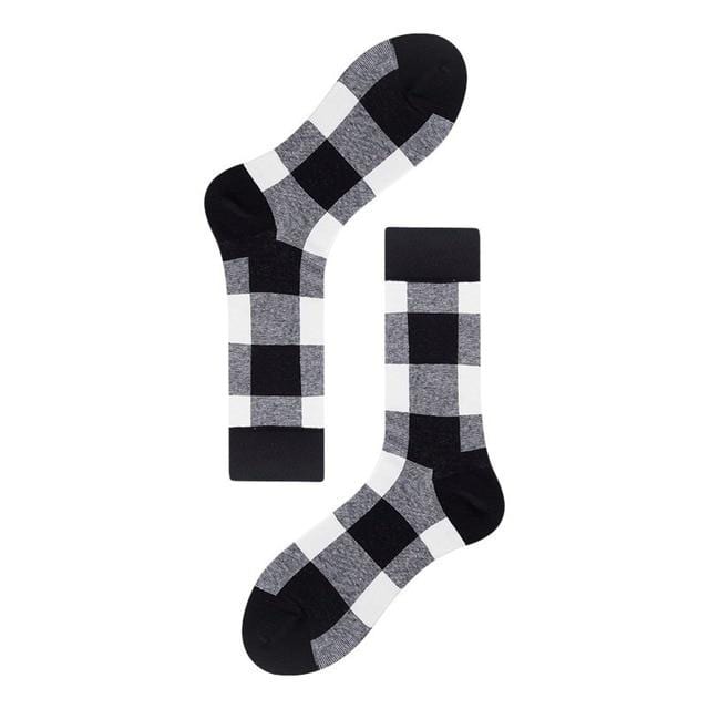 Harajuku Style Men Socks Black White Plaid Dot Cat Pattern Happy Socks New 2020 Hip Hop Combed Cotton Calcetines