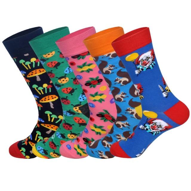 LIONZONE 5Pairs/lot Spring New Arrived Happy Socks Men Funny Art BritishStyle Streetwear Hip Hop Designer Crew Socks Gift Box