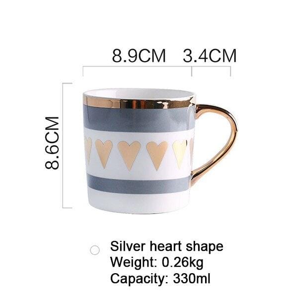 Creative Ceramic Milk Mug Love Star Stripe Pattern Gold Plating Handle Cup Office Household Coffee Milk Tea Mugs Home Decoration