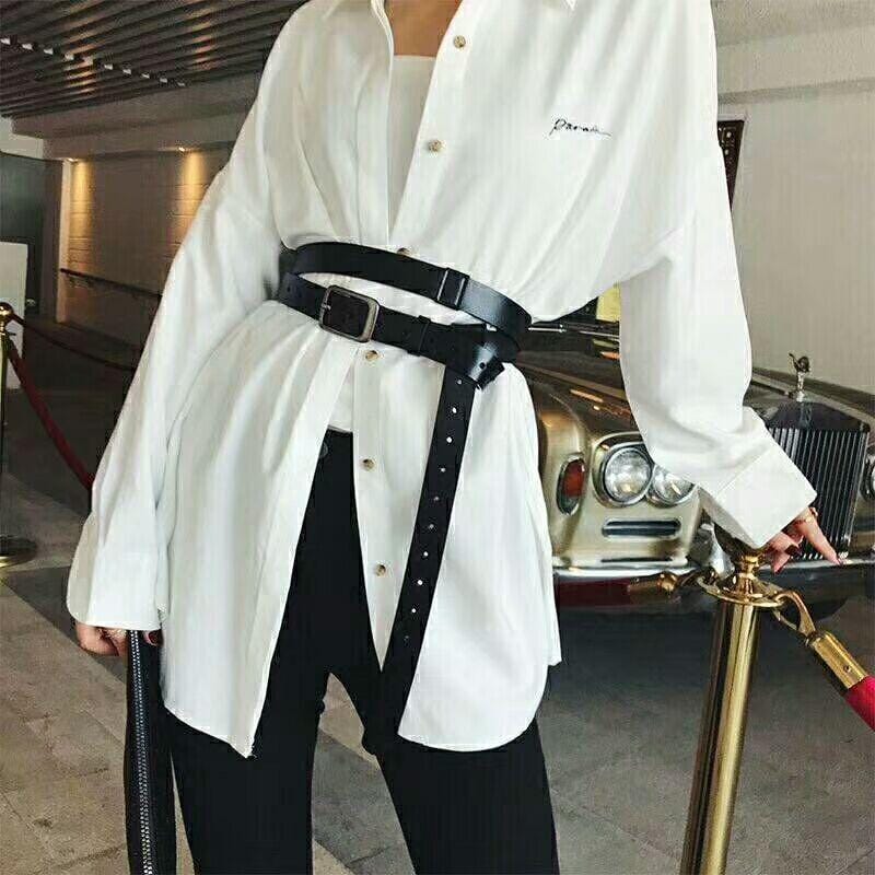 European and American fashion genuine leather belt personality waist wide black belt Tie-in shirt waist belt straps