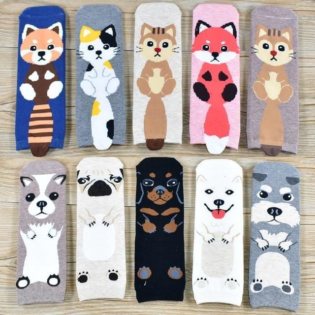 Women Socks popular New Cartoon Pug Kitten Pattern Cotton Socks Christmas Gifts Funny Cute Socks Woman