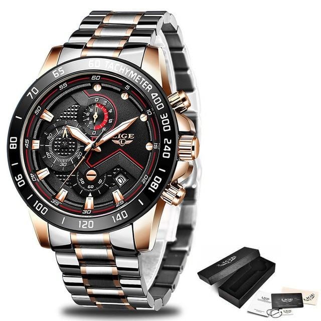 2020 Mens Watches Waterproof Stainless Steel LIGE Top Brand Luxury Fashion Sports Watch Chronograph Quartz Clock Black Watch Men