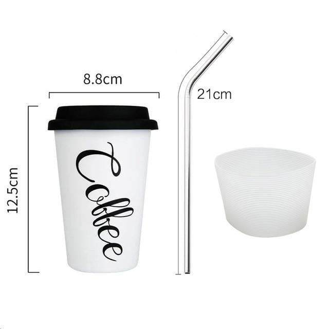 Coffee Mugs Thickened Stainless Steel Coffee Mugs Tea Cups Big Travel Mug Camping Mug Coffee Cup With Cup Sleeve Lid Straw 450ml