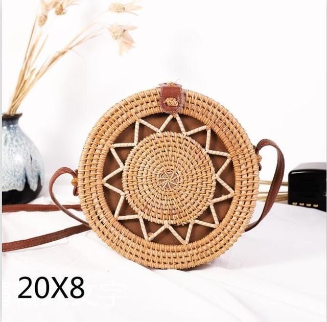 Woven Rattan Bag Round Straw Shoulder Bag Small Beach HandBags Women Summer Hollow Handmade Messenger Crossbody Bags