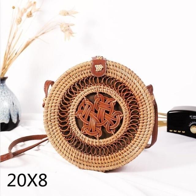 Woven Rattan Bag Round Straw Shoulder Bag Small Beach HandBags Women Summer Hollow Handmade Messenger Crossbody Bags