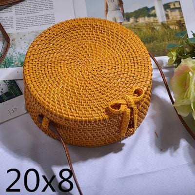 Woven Rattan Bag Round Straw Shoulder Bag Small Beach HandBags Women Summer Hollow Handmade Messenger Crossbody Bags