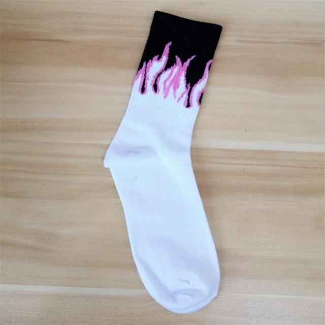 1 pair Men Fashion Hip Hop Hit Color On Fire Crew Socks Red Flame Blaze Power Torch Hot Warmth Street Skateboard Cotton Socks