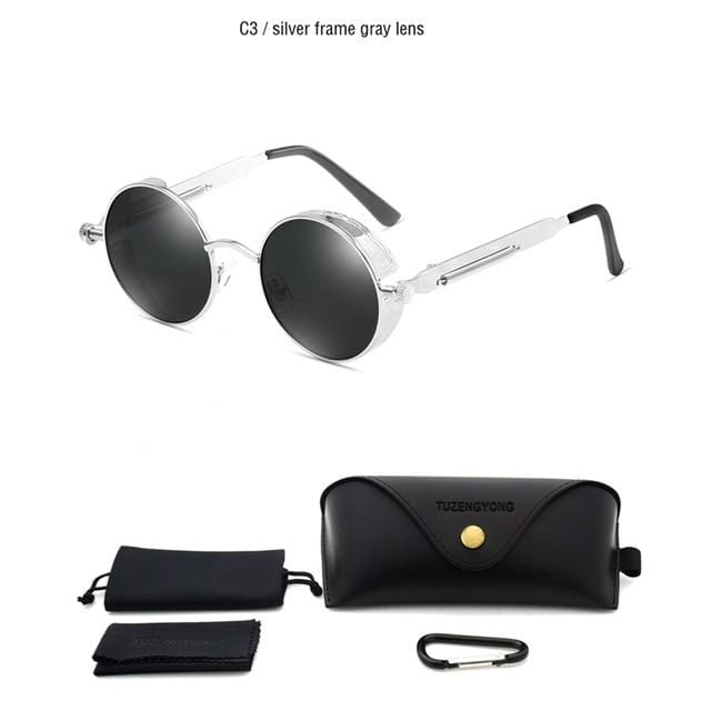 Classic Gothic Steampunk Sunglasses Polarized Men Women Brand Designer Vintage Round Metal Frame Sun Glasses High Quality UV400