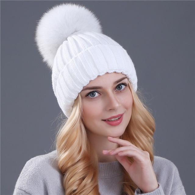 Xthree mink and fox fur ball cap pom poms winter hat for women girl 's hat knitted beanies cap brand new thick female cap