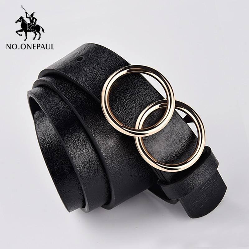 NO.ONEPAUL Designer's famous brand leatherhigh quality belt fashion alloy double ring circle buckle girl jeans dress wild belts