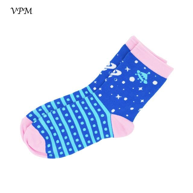 VPM Cotton Crew Women's Socks Casual Cute Streetwear Design Funny Alien Pig Dog Cat Space Print for Girl Gift