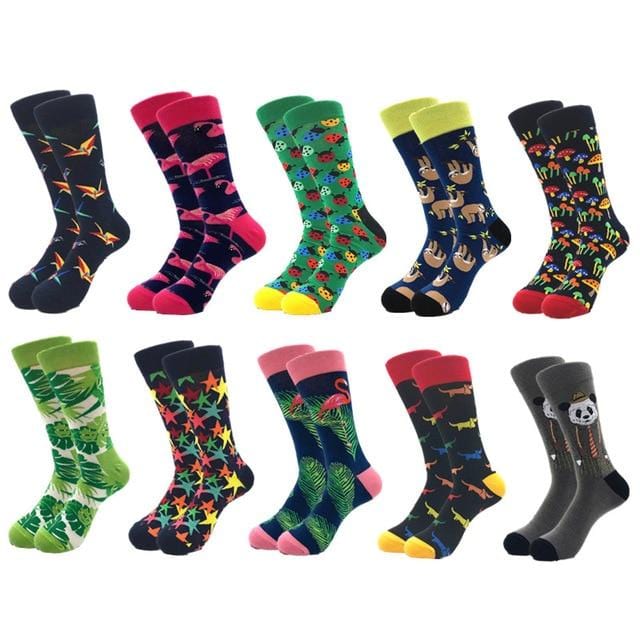 10pairs/lot Brand Quality Men's Socks Combed Cotton colorful Happy Funny Sock Autumn Winter Warm Casual long Men compression sock