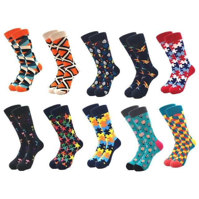 10pairs/lot Brand Quality Men's Socks Combed Cotton colorful Happy Funny Sock Autumn Winter Warm Casual long Men compression sock