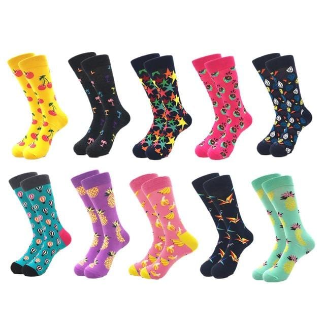 10pairs/lot Brand Quality Men's Socks Combed Cotton colorful Happy Funny Sock Autumn Winter Warm Casual long Men compression sock