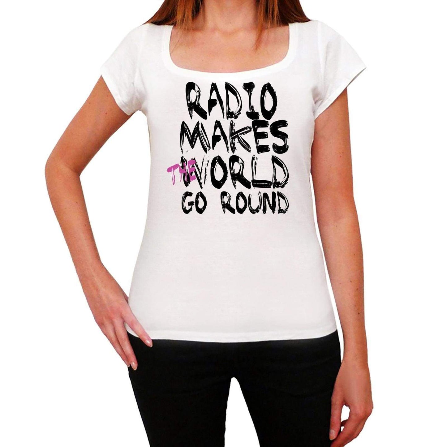 Radio World Goes Round Womens Short Sleeve Round White T-Shirt 00083 - White / Xs - Casual