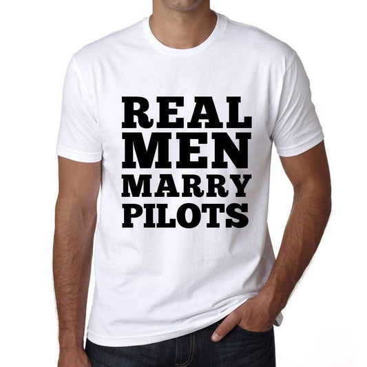 Real Men Marry Pilots Mens Short Sleeve Round Neck T-Shirt - White / S - Casual