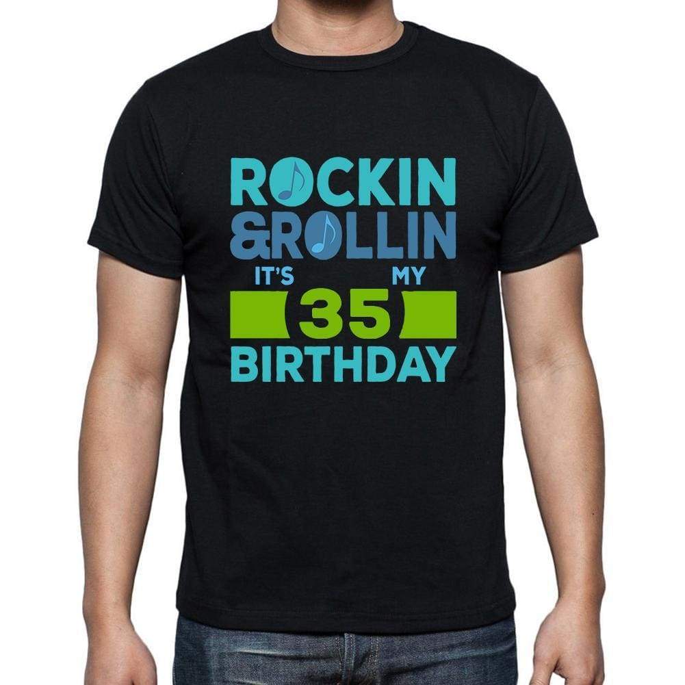 Rockin&rollin 35 Black Mens Short Sleeve Round Neck T-Shirt Gift T-Shirt 00340 - Black / S - Casual