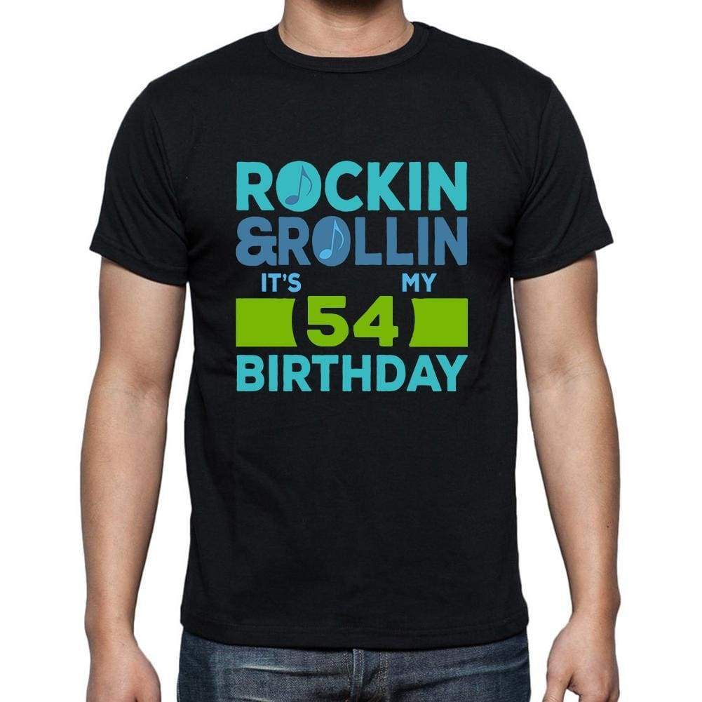 Rockin&rollin 54 Black Mens Short Sleeve Round Neck T-Shirt Gift T-Shirt 00340 - Black / S - Casual