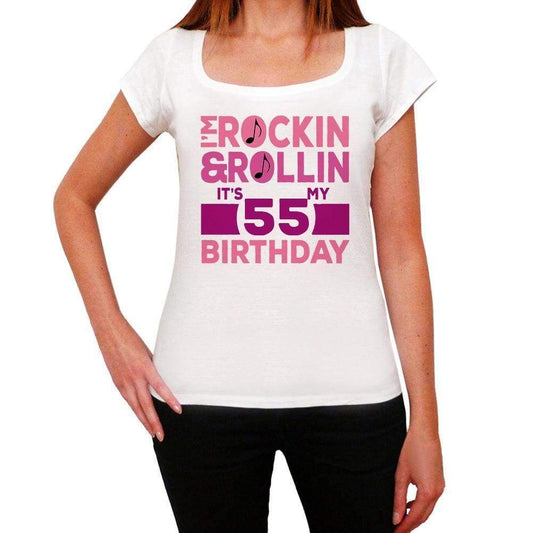 Rockin&rollin 55 White Womens Short Sleeve Round Neck T-Shirt Gift T-Shirt 00343 - White / Xs - Casual